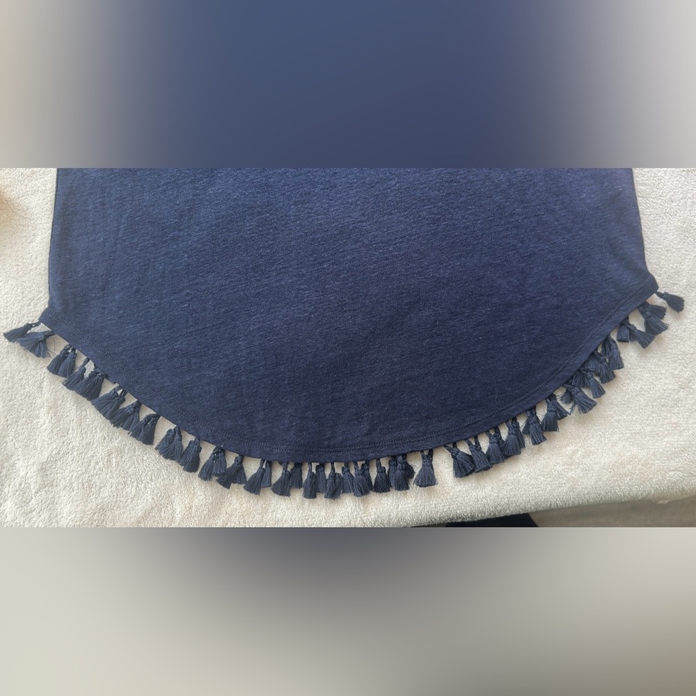J.Crew Women’s Navy Blue L 100%Linen Sleeveless Tank Top with Tasseled Hem - Picture 6 of 7